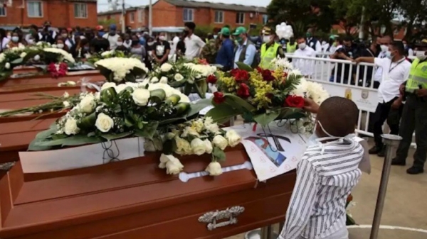 Citizens mourning the victims of a massacre