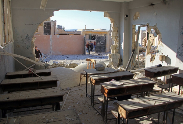 Aula colpita dal bombardamento in Siria.