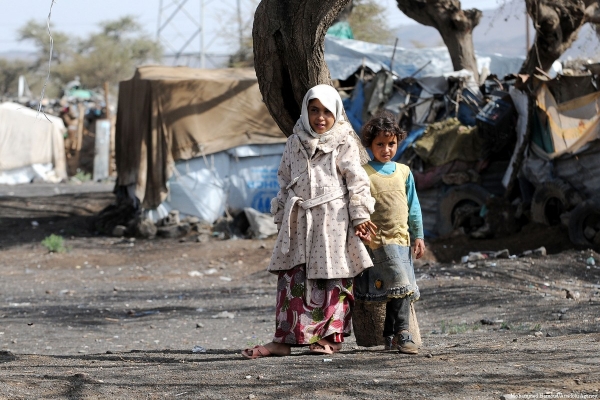 Bambini nel campo profughi di Darwan a Sana&rsquo;a, Yemen