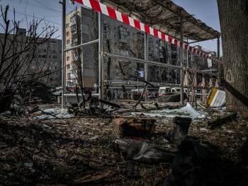 Devastated Bus Stop in Town after Bomb Explosion