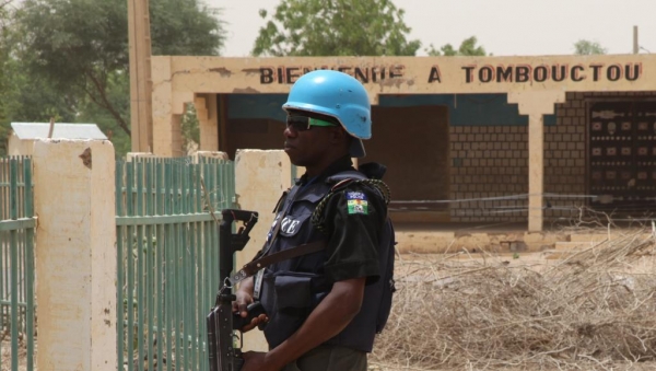 Soldato della missione dell&rsquo;ONU MINUSMA nella regione di Timbuct&ugrave;, nel nord-Mali