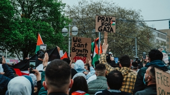 People gathering on the street for a protest