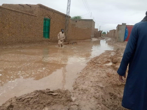 Haron Abad Mohallah, located outside Kulachi city, during flood 2022.