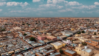 Aerial view of a town with cloudy sky