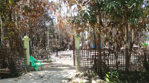 The remains of a burned home in Hpa Yar Paung village, Rakhine State, after overnight violence on Sept 3.