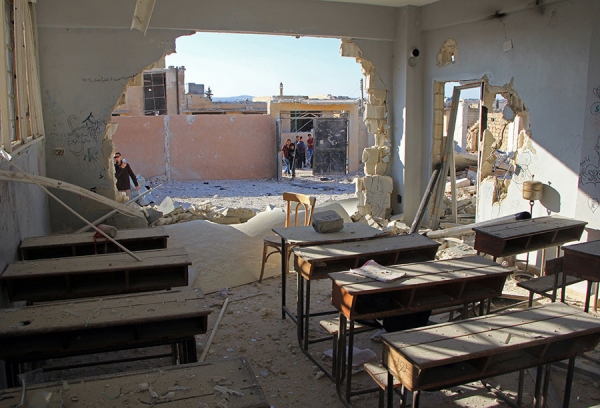 Classroom hit by airstrike in Syria. 