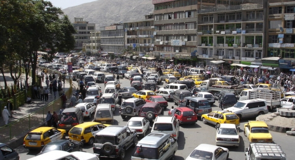 Morning traffic in Kabul