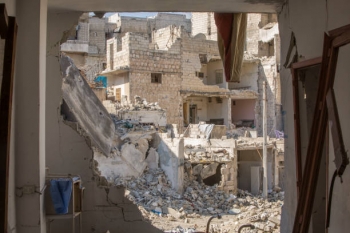 Destroyed buildings after the bombing of Idlib