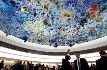I delegati partecipano alla 34&deg; sessione del Concilio dei Diritti Umani dell&rsquo;ONU a Ginevra, Svizzera, 27 febbraio 2017.