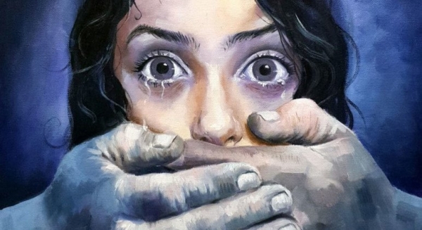 Dettaglio di una delle opere della mostra commemorativa "Horror and Hope"