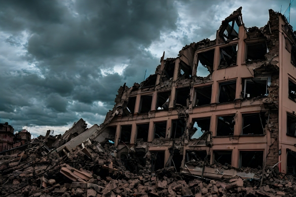 Un edificio distrutto in Ucraina
