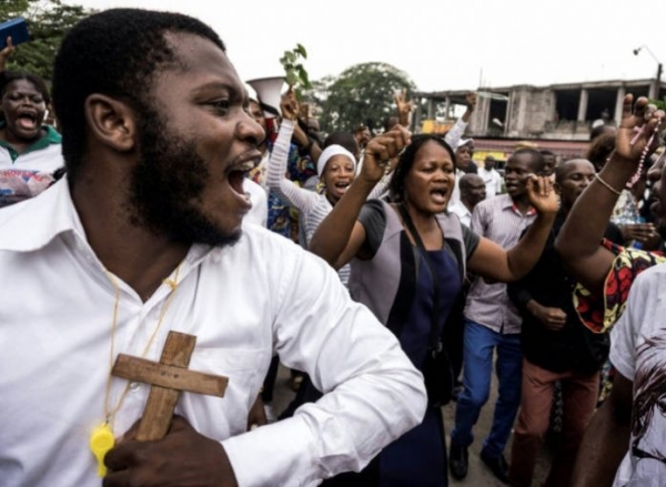 Protesters peacefully demonstrate to call President Kabila to step down.