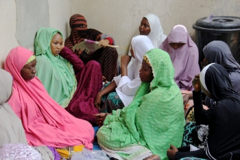 Relatives of one of the victims abducted last month gathered in Maiduguri, Nigeria 