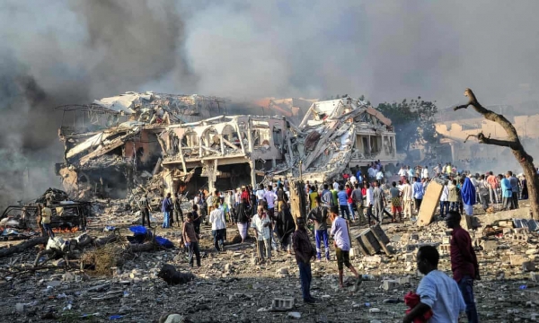 The aftermath of an Al-Shabaab attack in Mogadishu