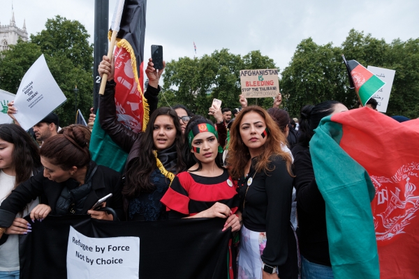 Some girls during an Afghan protest in London