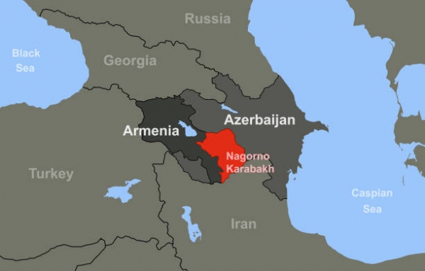 The Nagorno Karabakh region between Armenia and Azerbaijan 
