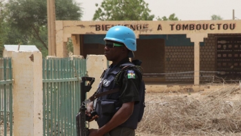 A UN peacekeeper  from the MINUSMA mission in the region of  Timbuktu, northern Mali