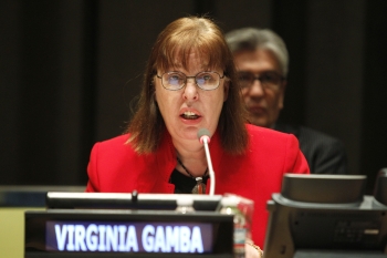 Virginia Gamba, Rappresentante Speciale per i bambini nei conflitti armati, parla durante un evento ONU.