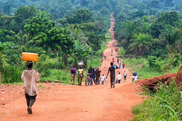 An unpaved road in rural Congo, Democratic Republic of the Congo
