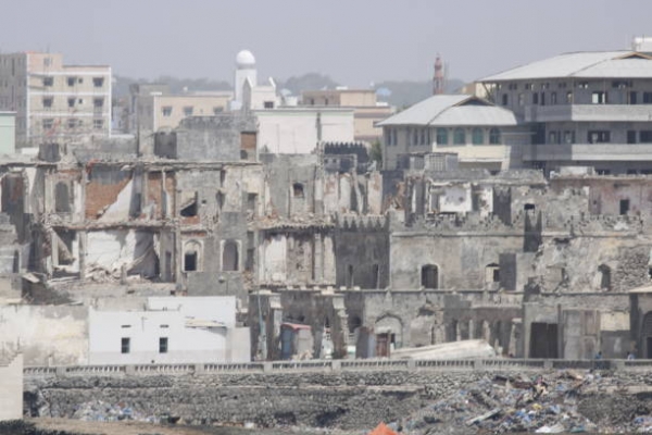 Bombed buildings in Mogadishu, Somalia 