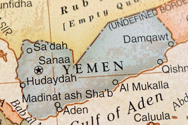 Close-up view of Yemen on a map 