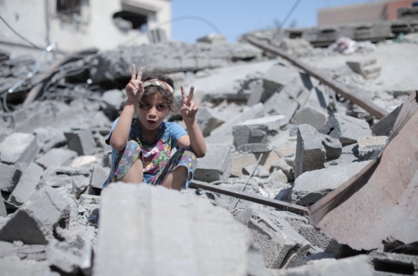 Little girl on Gaza’s rubble