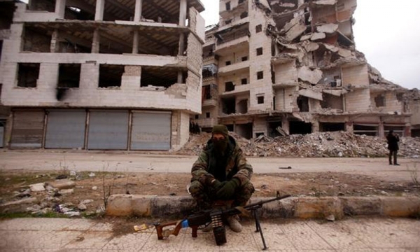 A soldier in the city of Aleppo