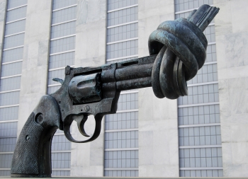 The &quot;Non - Violence&quot; also known as &quot;the knotted gun&quot; by the Swedish artist Carl Fredrik Reutersward, donated by the government of Luxemburg to the United Nations