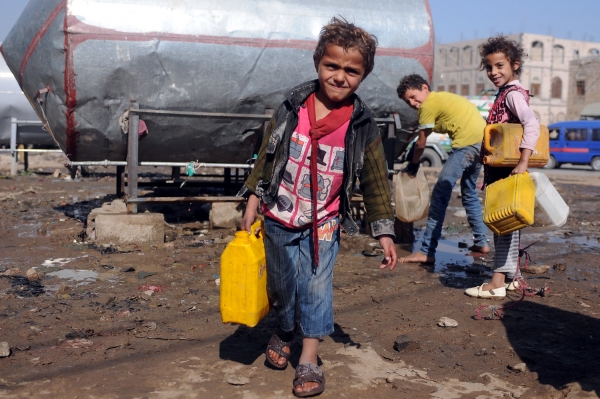 The Saudi blockade is limiting access to clean water, like that pictured here in Sanaa, Yemen.