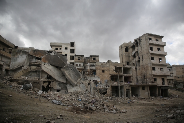 Destroyed buildings in Arihah, Syria