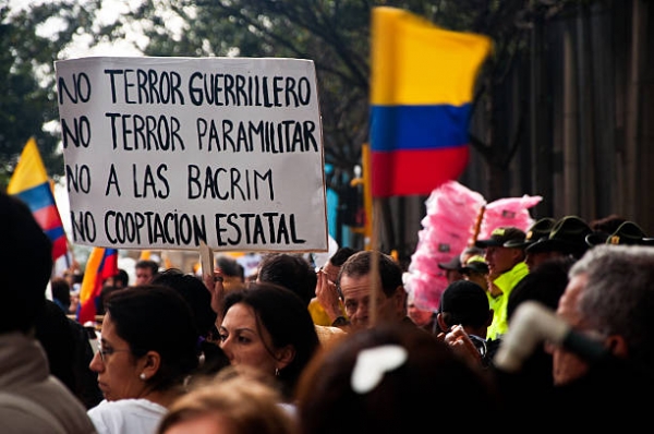 People in Colombia protest against the FARC  