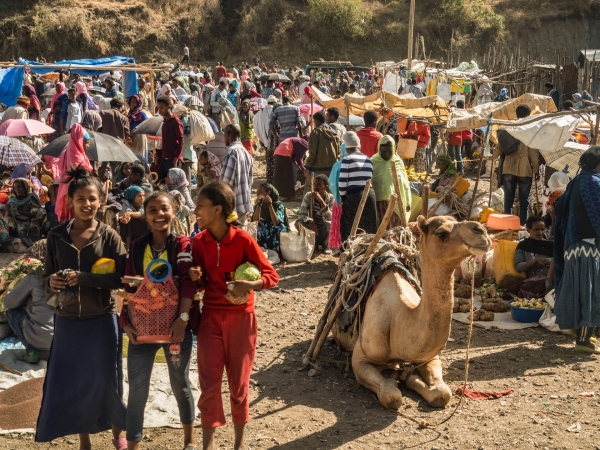 A crowded market place in northern Ethiopia