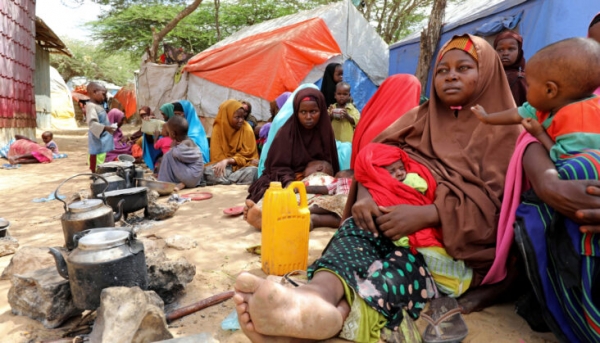 Somali internally displaced families after fleeing the Lower Shabelle region amid an increase in U.S. airstrikes  