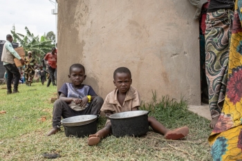 Two children in the Nyakabande transit centre in Kisoro, Uganda.