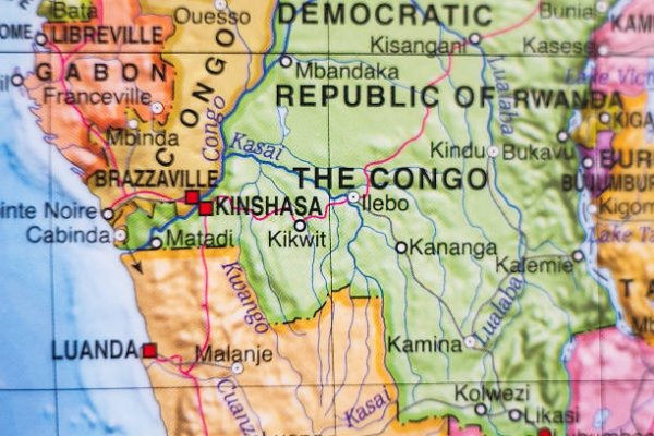Photo of a map of Democratic Republic of the Congo and the capital Kinshasa
