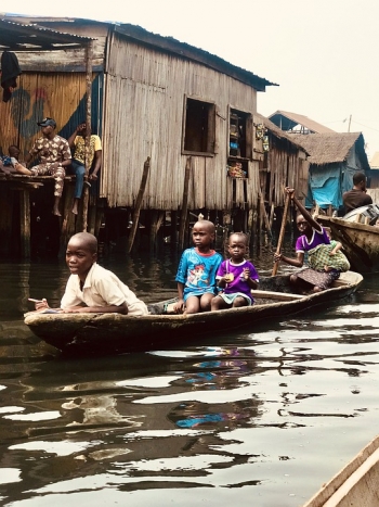 Nigerian children on a boat 