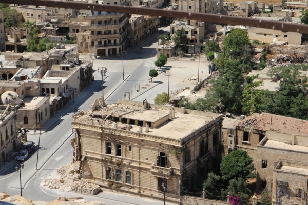 War-damaged buildings in Aleppo