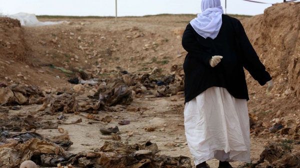 Yazidi woman in an unearthed mass grave in northern Iraq 