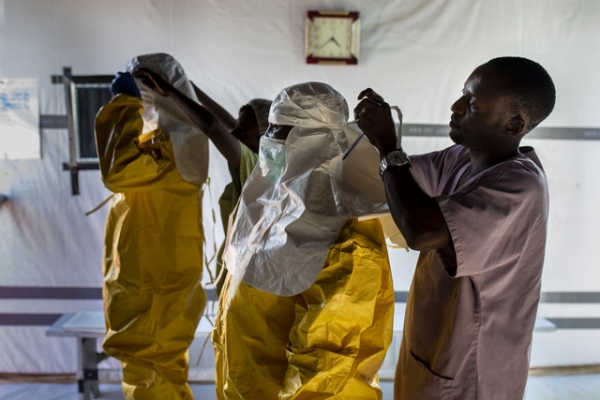 Healthcare workers wearing PPE in Bunia, DRC