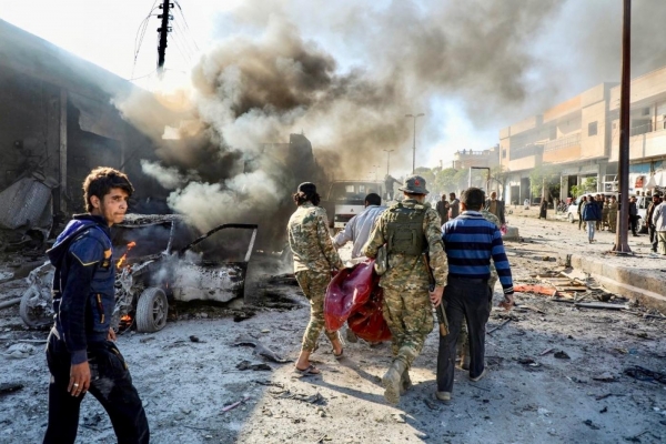 Aftermath of a car-bomb explosion in Tal Abyad, northern Syria 