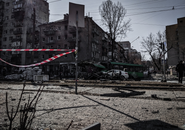 Conseguenze di un attacco missilistico su Kiev, Ucraina (marzo 2022)