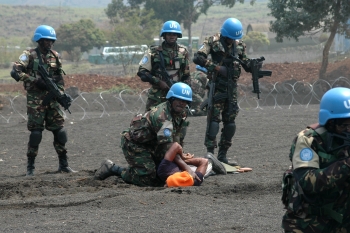 Elements of the Force Intervention Brigade of MONUSCO give a demonstration of their know-how in combat