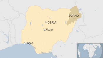 Map of Nigeria, showing the location of the state of Borno, in the north-east of the country