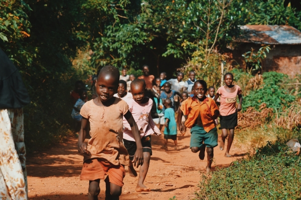 Children running on a path