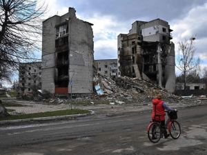 Destroyed residential buildings in Borodyanka