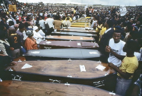 Coffins of those killed by South African Police on International Day for the Elimination of Racial Discrimination (1985)