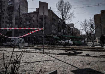 Aftermath of a missile strike in Kyiv, Ukraine (March 2022)