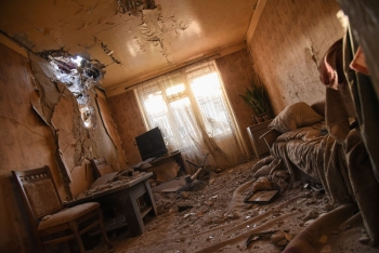  Una casa distrutta nella regione separatista del Nagorno-Karabakh tra l'Armenia e l'Azerbaigian