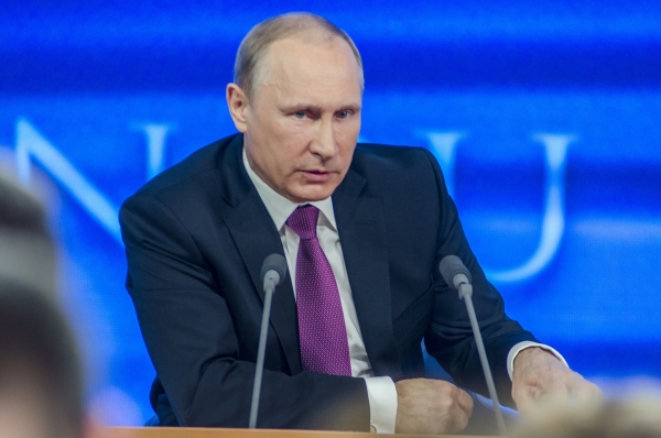 Il presidente russo Vladimir Putin durante una conferenza stampa al Cremlino, Mosca. 