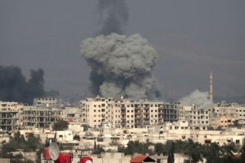 Zona urbana distrutta dall’esercito siriano vicino a Damasco